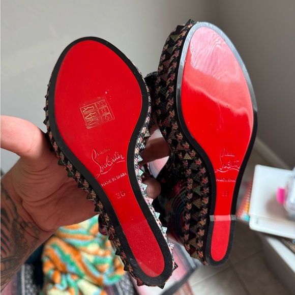 NWOT Christian Louboutin Pyraclou 110 Black Starlight Platform Wedge Sandals - Picture 7 of 7